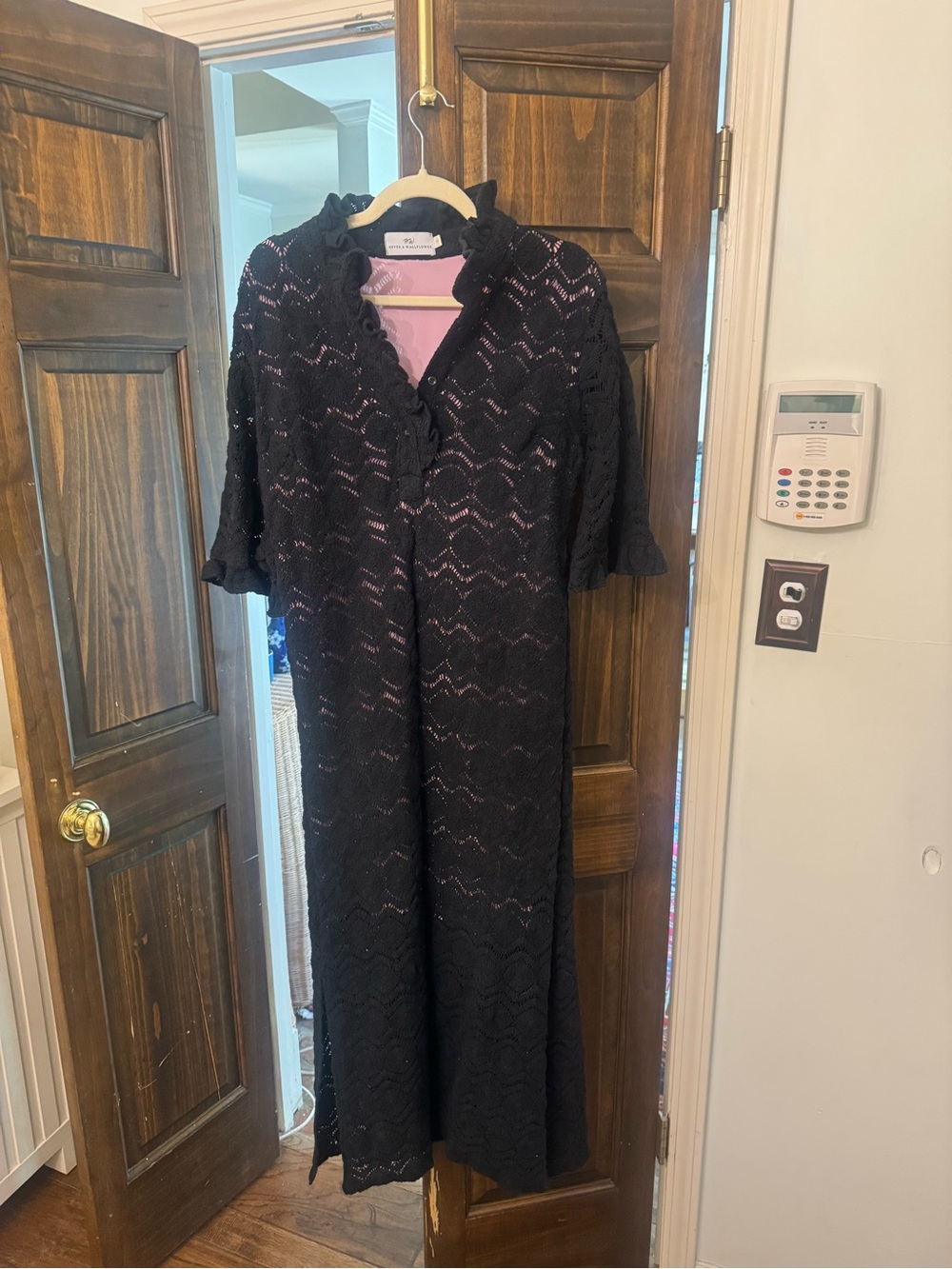 Wallflower Black Lace Maxi Dress with Pink Lining